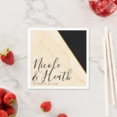 ギルドジオメトリラックスアイボリー&金ゴールドマーブル結婚ズ スタンダードカクテルナプキン (インサイチュ)