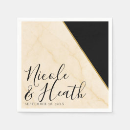 ギルドジオメトリラックスアイボリー&金ゴールドマーブル結婚ズ スタンダードカクテルナプキン