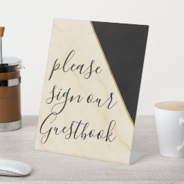 ギルドジオメトリラックスアイボリー&金ゴールドマーブル結婚ズ 台座サイン