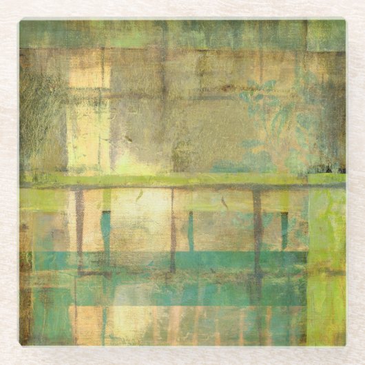 ギルドターコイズとグリーン絵画抽象芸術 ガラスコースター (正面)