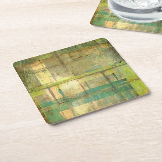 ギルドターコイズとグリーン絵画抽象芸術 スクエアペーパーコースター (アングル)