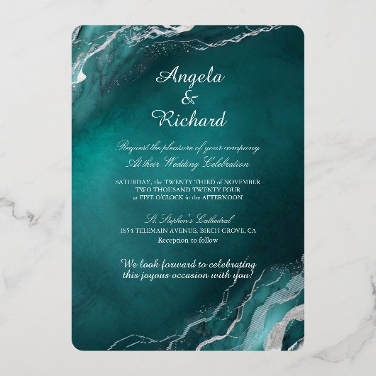 ギルドティール（緑がかった色）エレガンス結婚式招待状 箔招待状 (正面)