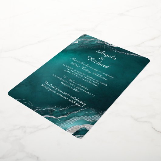 ギルドティール（緑がかった色）エレガンス結婚式招待状 箔招待状 (回転した状態)