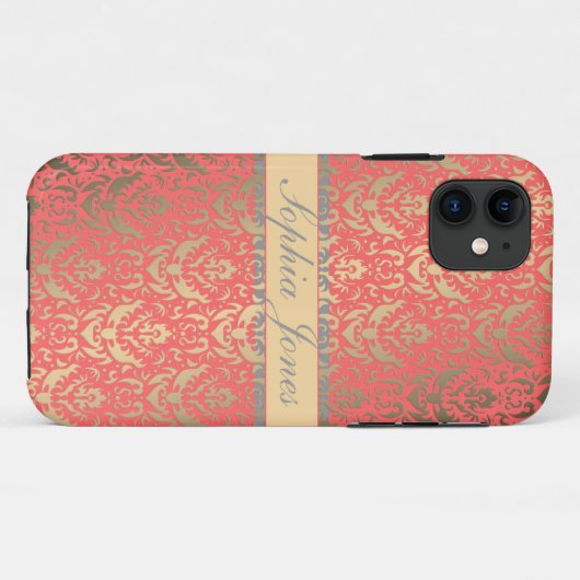 ギルドピーチエレガントきらめくフェイクダマスク Case-Mate iPhoneケース (裏面(横))