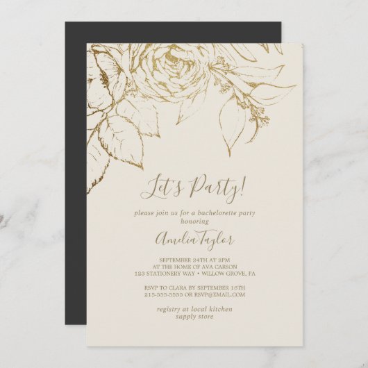 ギルドフラワル | クリームとゴールド　Let's Party 招待状 (正面/裏面)