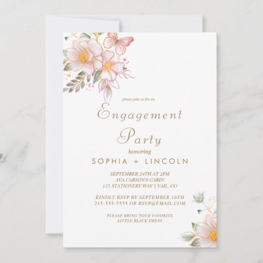 ギルドフローラクリーム&金ゴールド婚約パーティ 招待状 (正面)