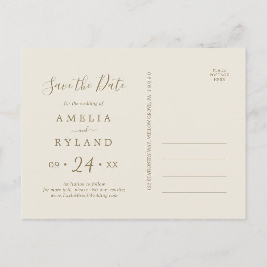 ギルドフローラクリーム&金ゴールド日付ポストカードの保存 インビテーションポストカード (裏面)