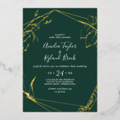 ギルドフローラゴールドフォイルエメラルドフロントバック結婚ズ 箔招待状 (正面)