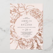 ギルドフローラバラゴールドフォイル赤面カジュアルズ結婚 箔招待状 (正面)