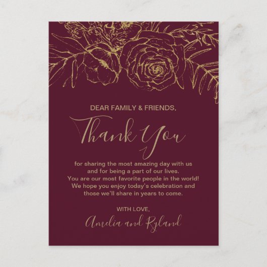 ギルドフローラブルゴーニュ&金ゴールドサンキューテーブルカード ポストカード (正面)