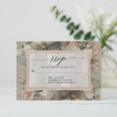 ギルドフローラヴィンテージピンクホワイトエレガントバラ金ゴールド 出欠カード (スタンド正面)