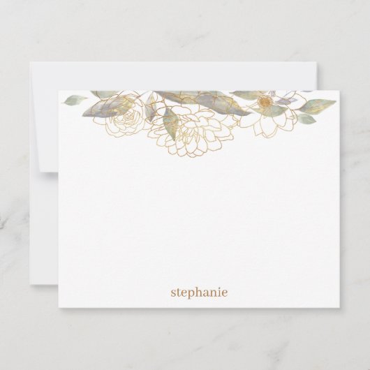 ギルド金ゴールドパーソナライズされたフラワーフラットノートカード ノートカード (正面)