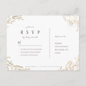 ギルド金ゴールドブルゴーニュ植物結婚式RSVP インビテーションポストカード (裏面)