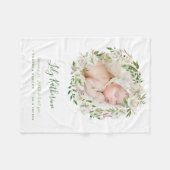 ギルド開花フローラリースベビー写真誕生統計 フリースブランケット (正面(横))