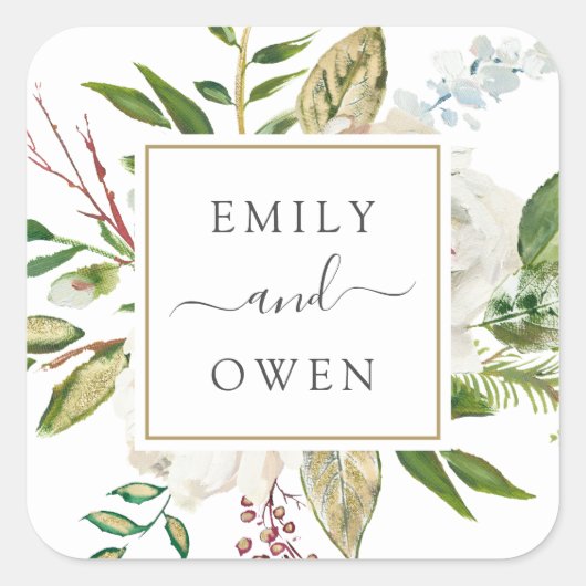 ギルド開花フローラ結婚リースズモノグラム スクエアシール (正面)