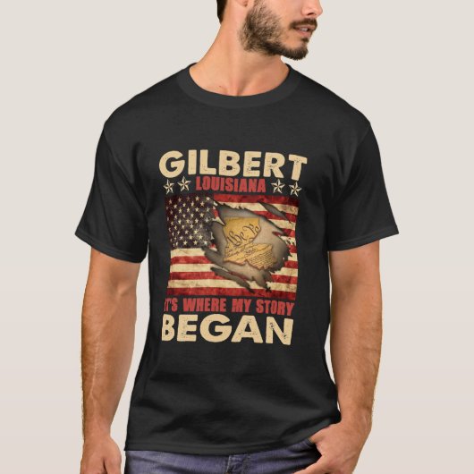 ギルバート・ルイジアナUSA国旗7月長袖4日 Tシャツ (正面)