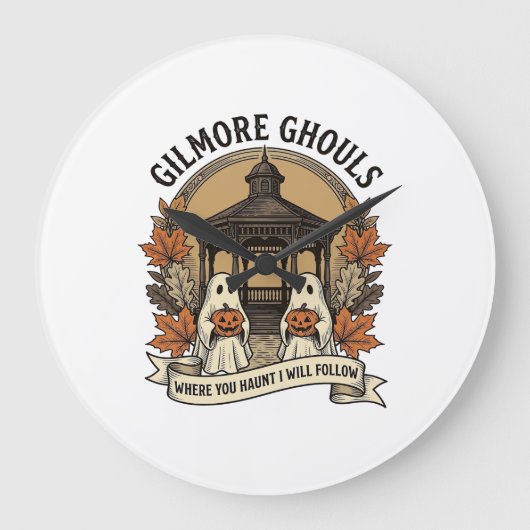 ギルモアのホラーなヴィンテージ・ハロウィーンの幽霊 ラージ壁時計 (正面)