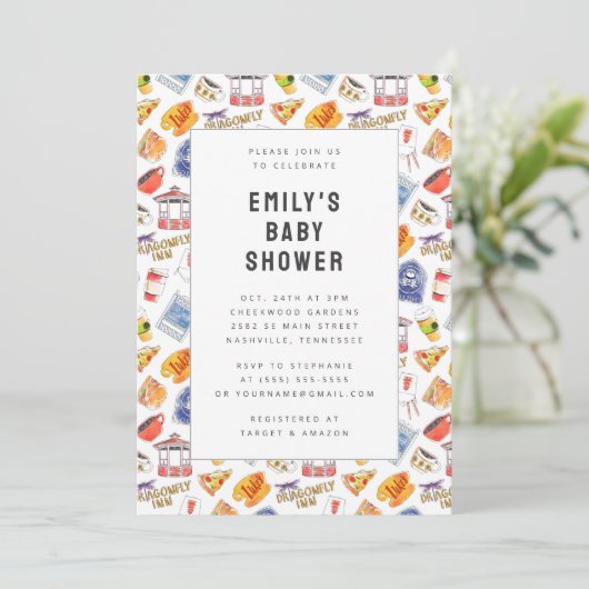 ギルモア女の子の水の色のアイコン赤ちゃんシャワー 招待状 (スタンド正面)