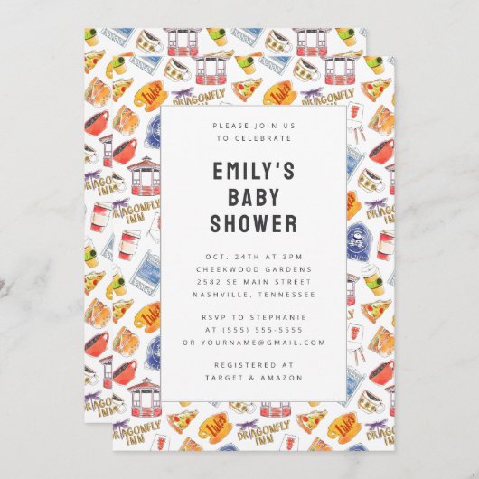 ギルモア女の子の水の色のアイコン赤ちゃんシャワー 招待状 (正面/裏面)