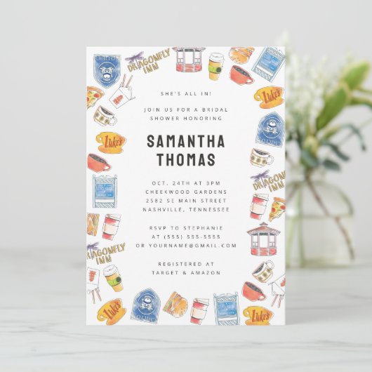 ギルモア女子ウォーターカラーアイコンブライダルシャワー 招待状 (スタンド正面)