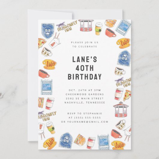 ギルモア女子ウォーターカラーアイコン誕生日 招待状 (正面)