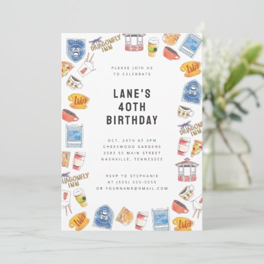 ギルモア女子ウォーターカラーアイコン誕生日 招待状 (スタンド正面)