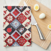 ギンガお洒落ムクリスマスパッチワークキルト キッチンタオル (四つ折り)