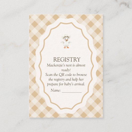 ギンガチョウ赤ちゃんシャワーギフト登録カード エンクロージャーカード (裏面)