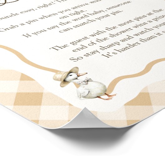 ギンガチョウ赤ちゃんシャワー言わないベビー記号 ポスター (角)