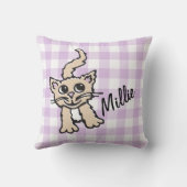 ギンガパターン（の模様が）あるムキャットパープル&ホワイト装飾用クッション クッション (裏面)