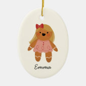 ギンガパーソナライズされたーパンの女の子のクリスマス装飾 セラミックオーナメント (正面)