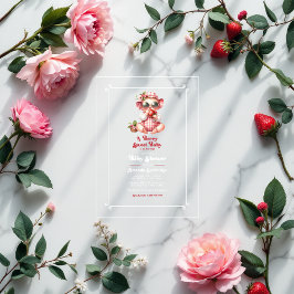 ギンガムとストロベリーベリースイートベビーシャワー アクリル招待状