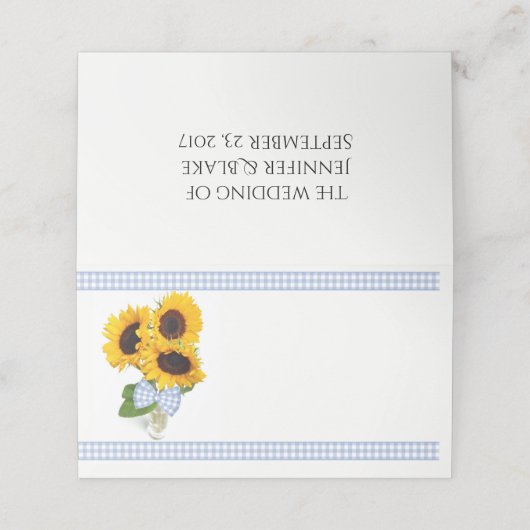 ギンガムとヒマワリ結婚の折り畳み座席表 プレイスカード (外部開封)