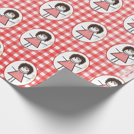 ギンガムにスニーカーでフィギュアの女の子を突き刺す ラッピングペーパー (角)
