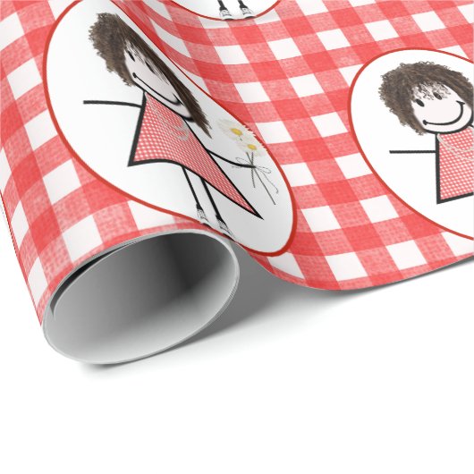 ギンガムにスニーカーでフィギュアの女の子を突き刺す ラッピングペーパー (ロールコーナー)