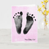 ギンガムにベビーガールの足跡 カード (黄色い花)