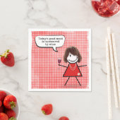 ギンガムにワイングラスを置いたスティックガール スタンダードカクテルナプキン (インサイチュ)