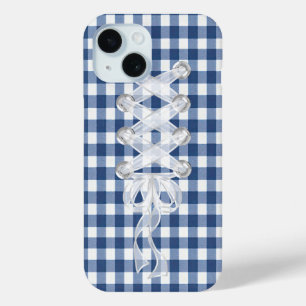 ギンガムに引っ掛けるコルセットリボン iPhone 15ケース