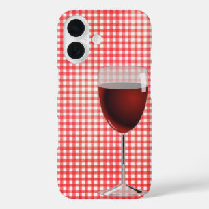 ギンガムに赤ワインのグラス iPhone 16ケース