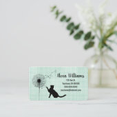 ギンガムに黒い猫とタンポポ 名刺 (スタンド正面)