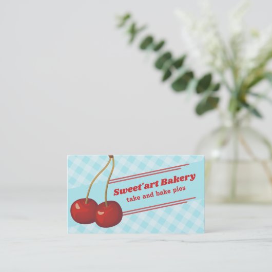 ギンガムのさくらんぼのパン屋のベーキングの名刺 名刺 (スタンド正面)