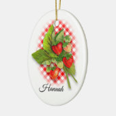 ギンガムのイチゴ、"私は多くのベリーを愛している" セラミックオーナメント (左)