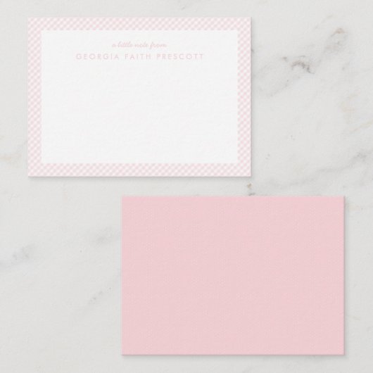 ギンガムのカスタマイズ子供用ピンクのメモカード ノートカード (正面/裏面)