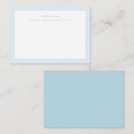 ギンガムのカスタマイズ子供用青 ノートカード (正面/裏面)
