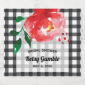 ギンガムのスパークリングワインボトルラベル 水彩ローズ スパークリングワインラベル (シングルラベル)