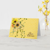 ギンガムのハッピーバースデーのヒマワリ カード (黄色い花)