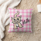 ギンガムのパターン(の模様が)あるな猫のピンク及び白い装飾用クッション クッション (ブランケット)