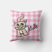 ギンガムのパターン(の模様が)あるな猫のピンク及び白い装飾用クッション クッション (裏面)