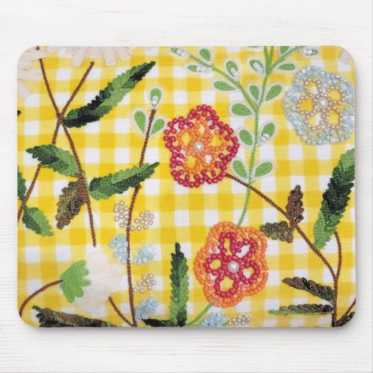 ギンガムのビーズ花柄 マウスパッド (正面)