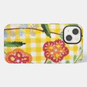 ギンガムのビーズ花柄 iPhoneケース (裏面横)